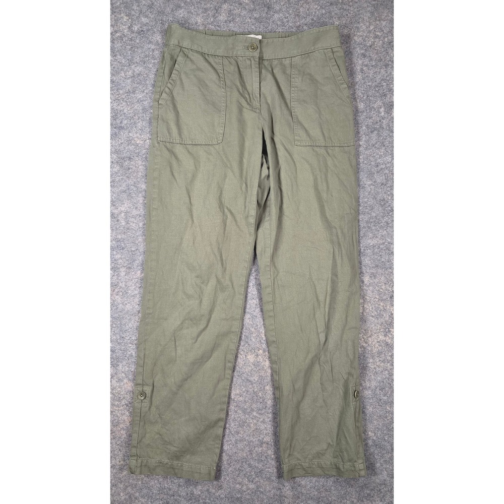 Talbots Womens Olive Green Cotton Linen Blend Utility Pants Size 4
